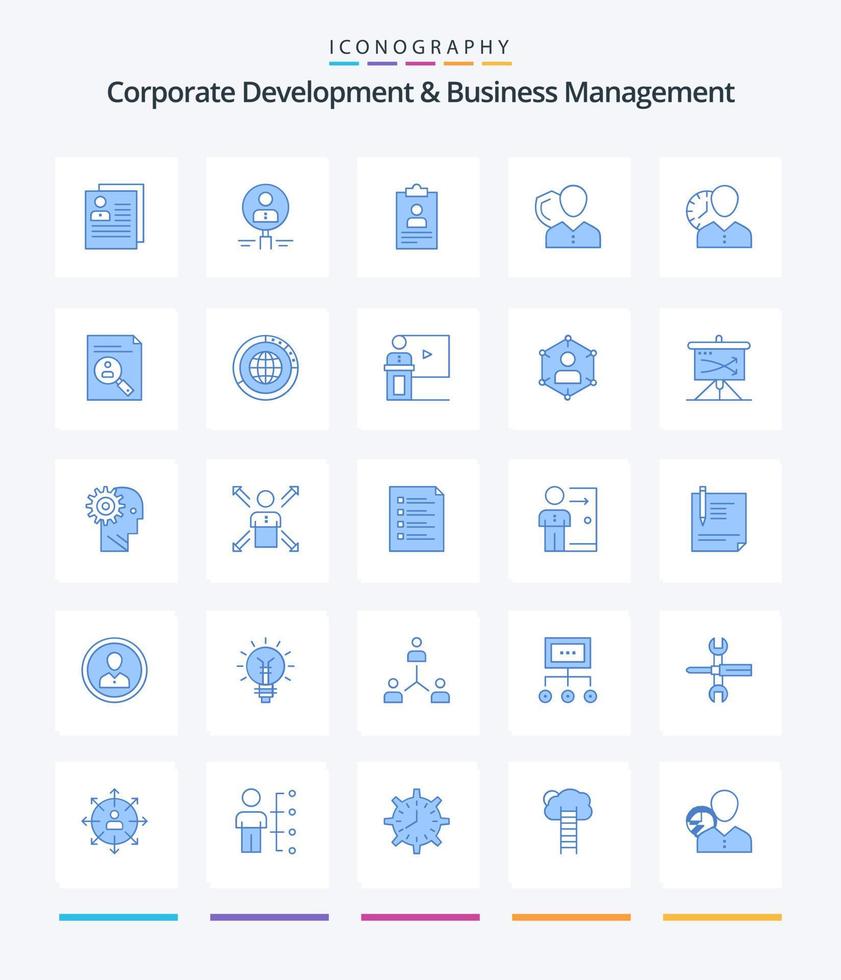 desarrollo corporativo creativo y gestión empresarial 25 paquete de iconos azules como el plan de estudios. solicitud. contratación. reanudar. recurso vector