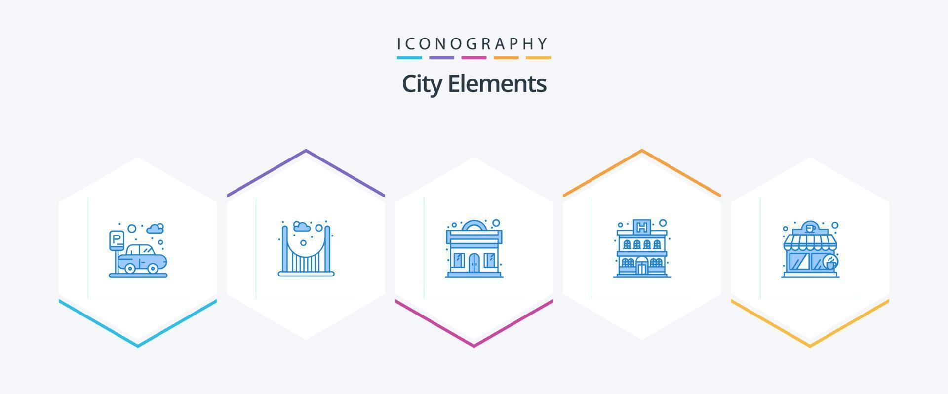City Elements 25 Blue icon pack including . shop. night. coffee shop. hotel vector