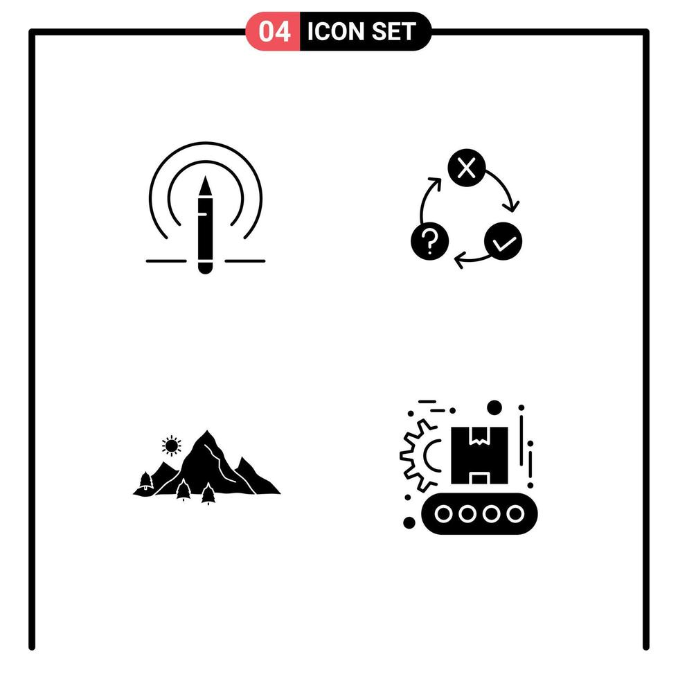 Universal Icon Symbols Group of 4 Modern Solid Glyphs of learining mountain tools issues hill Editable Vector Design Elements