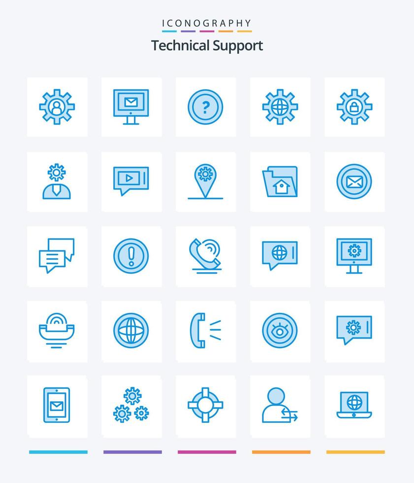 soporte técnico creativo 25 paquete de iconos azules como equipo. entorno. acerca de. globo. apoyo vector