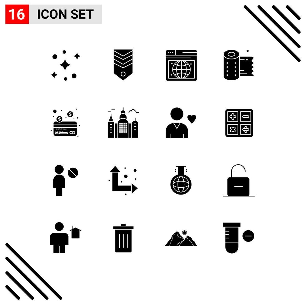 Set of 16 Modern UI Icons Symbols Signs for payment card seo tissue paper Editable Vector Design Elements