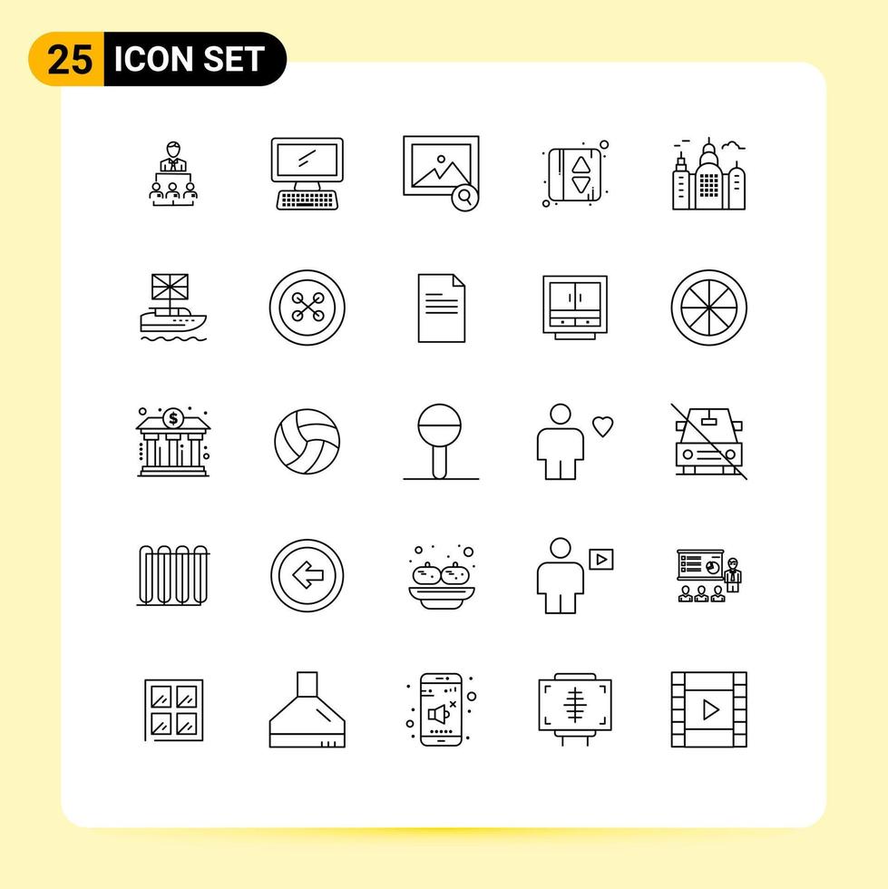 Stock Vector Icon Pack of 25 Line Signs and Symbols for house elevator indication keyboard elevator door search Editable Vector Design Elements