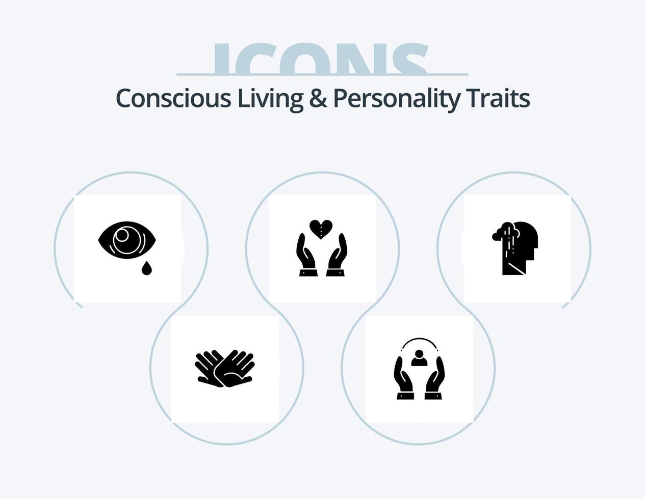 Concious Living And Personality Traits Glyph Icon Pack 5 Icon Design. heart. compassion. people. care. eye vector