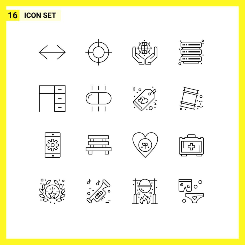 16 Creative Icons Modern Signs and Symbols of interior desk green security hosting Editable Vector Design Elements