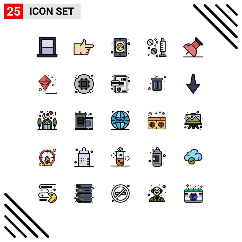 25 User Interface Filled line Flat Color Pack of modern Signs and Symbols of marker medicine app drugs mobile Editable Vector Design Elements