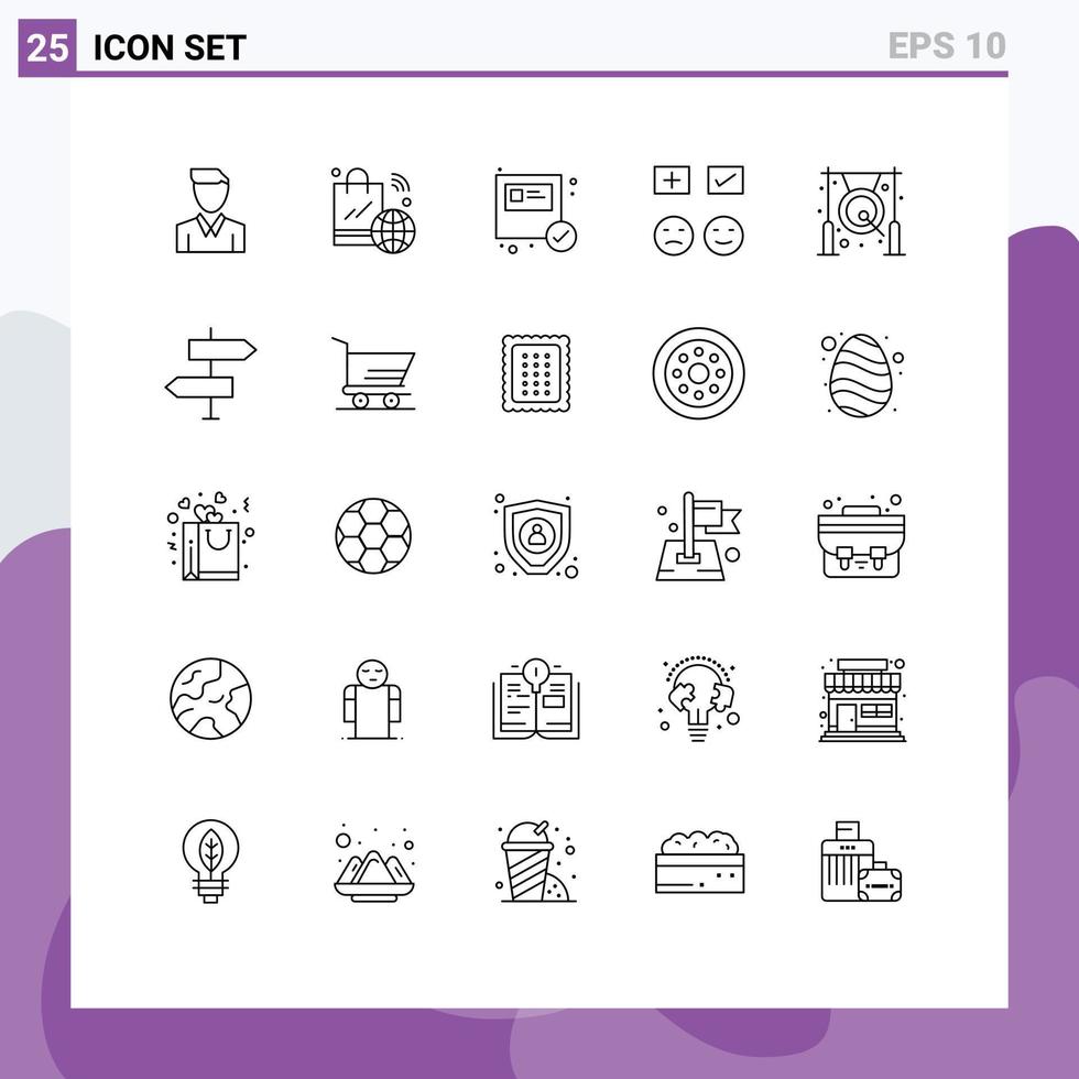 User Interface Pack of 25 Basic Lines of tick happy iot emojis package Editable Vector Design Elements