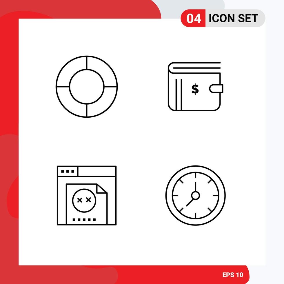 Pack of 4 Modern Filledline Flat Colors Signs and Symbols for Web Print Media such as chart programming wallet cash clock Editable Vector Design Elements