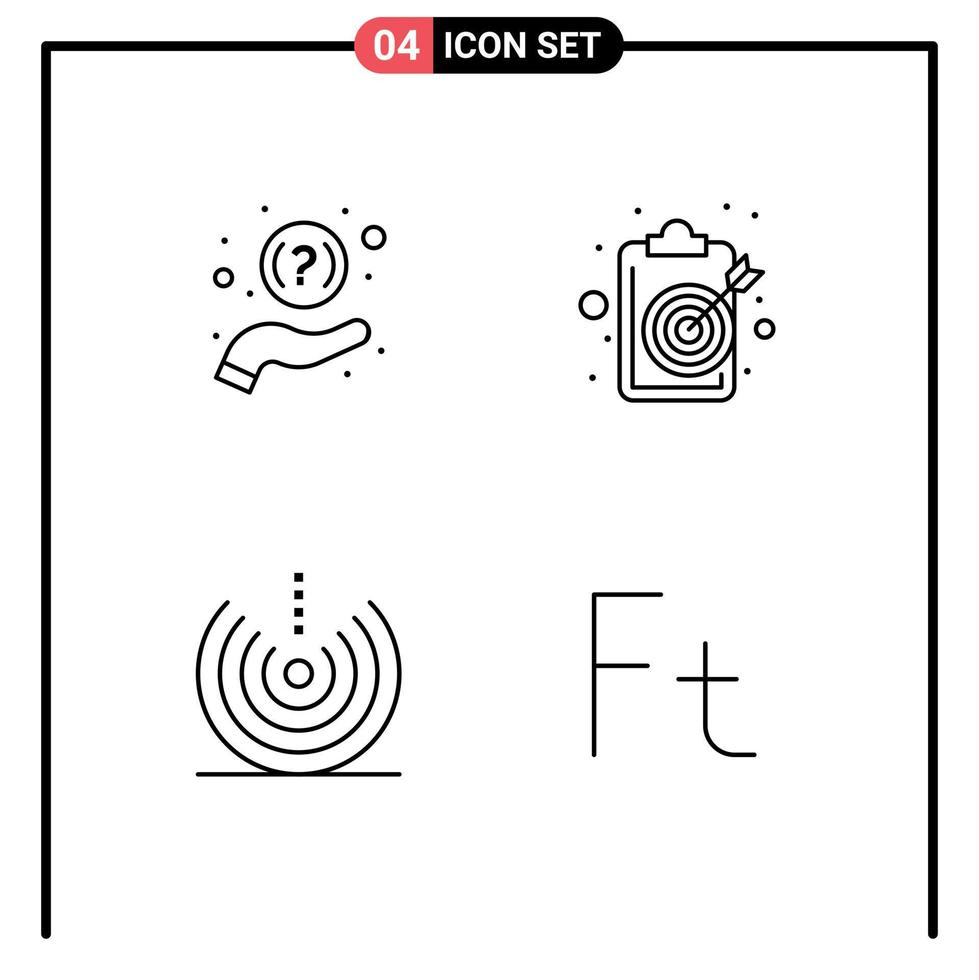 conjunto moderno de 4 pictogramas de colores planos de línea de relleno de elementos de diseño vectorial editables de objetivo de apoyo aéreo de faq vector