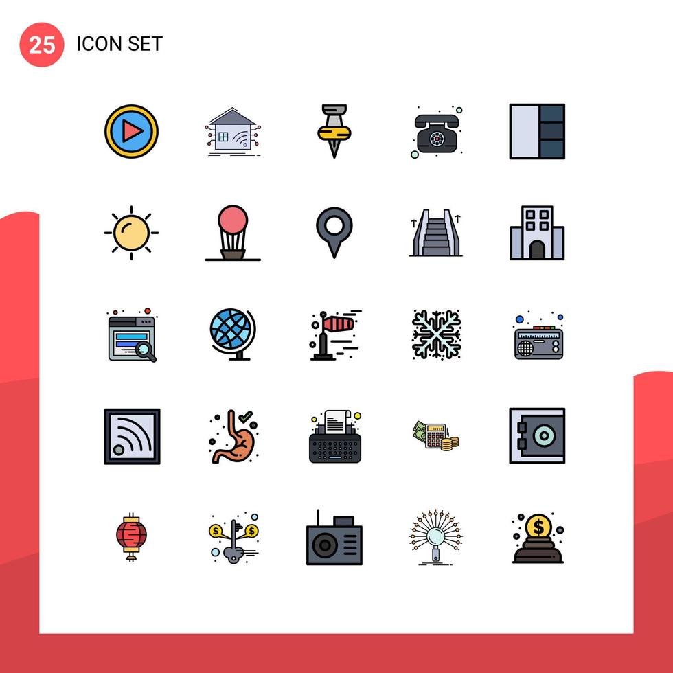 Mobile Interface Filled line Flat Color Set of 25 Pictograms of beach grid network telephone landline Editable Vector Design Elements