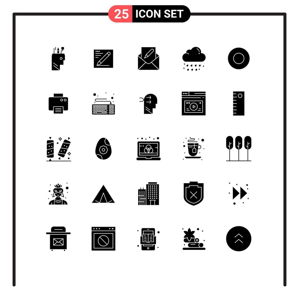 Pack of 25 creative Solid Glyphs of dish rain compose drop mail Editable Vector Design Elements