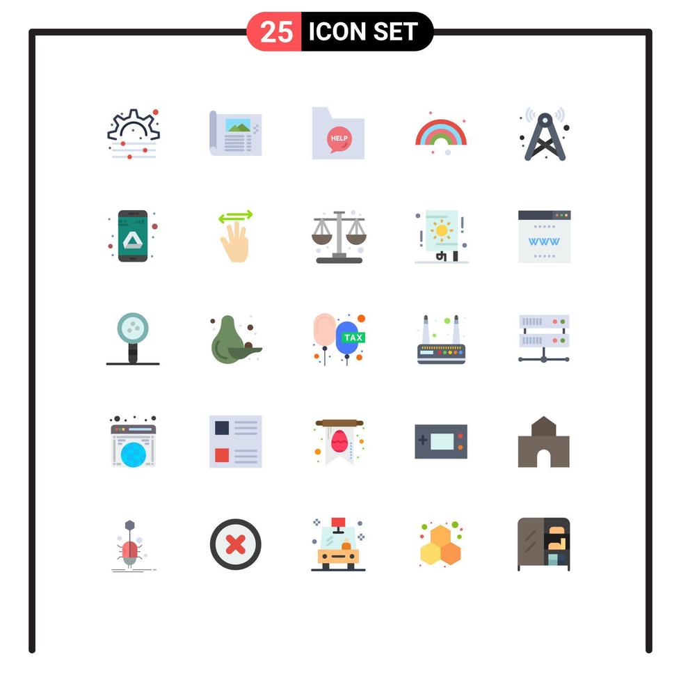 Flat Color Pack of 25 Universal Symbols of tower line communication forecast help Editable Vector Design Elements