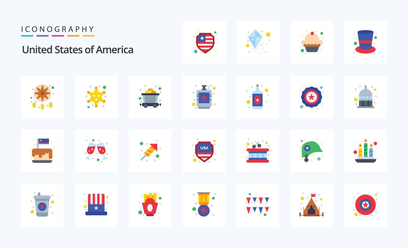 paquete de iconos de color plano de 25 estados unidos vector