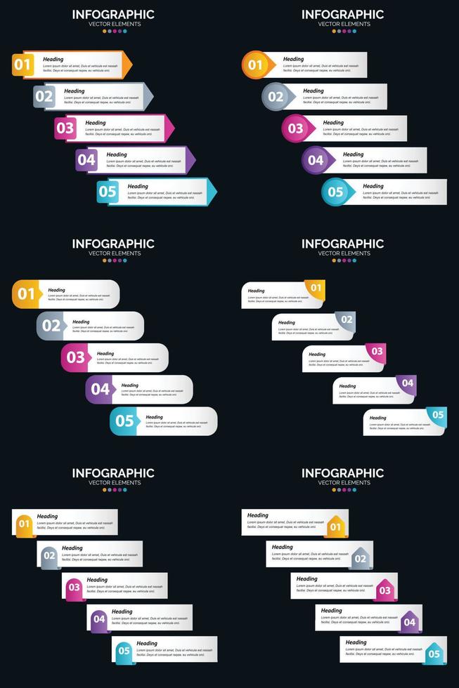 Vector 6 Infographics Pack Presentation slide template 5 Steps cycle diagrams and timelines