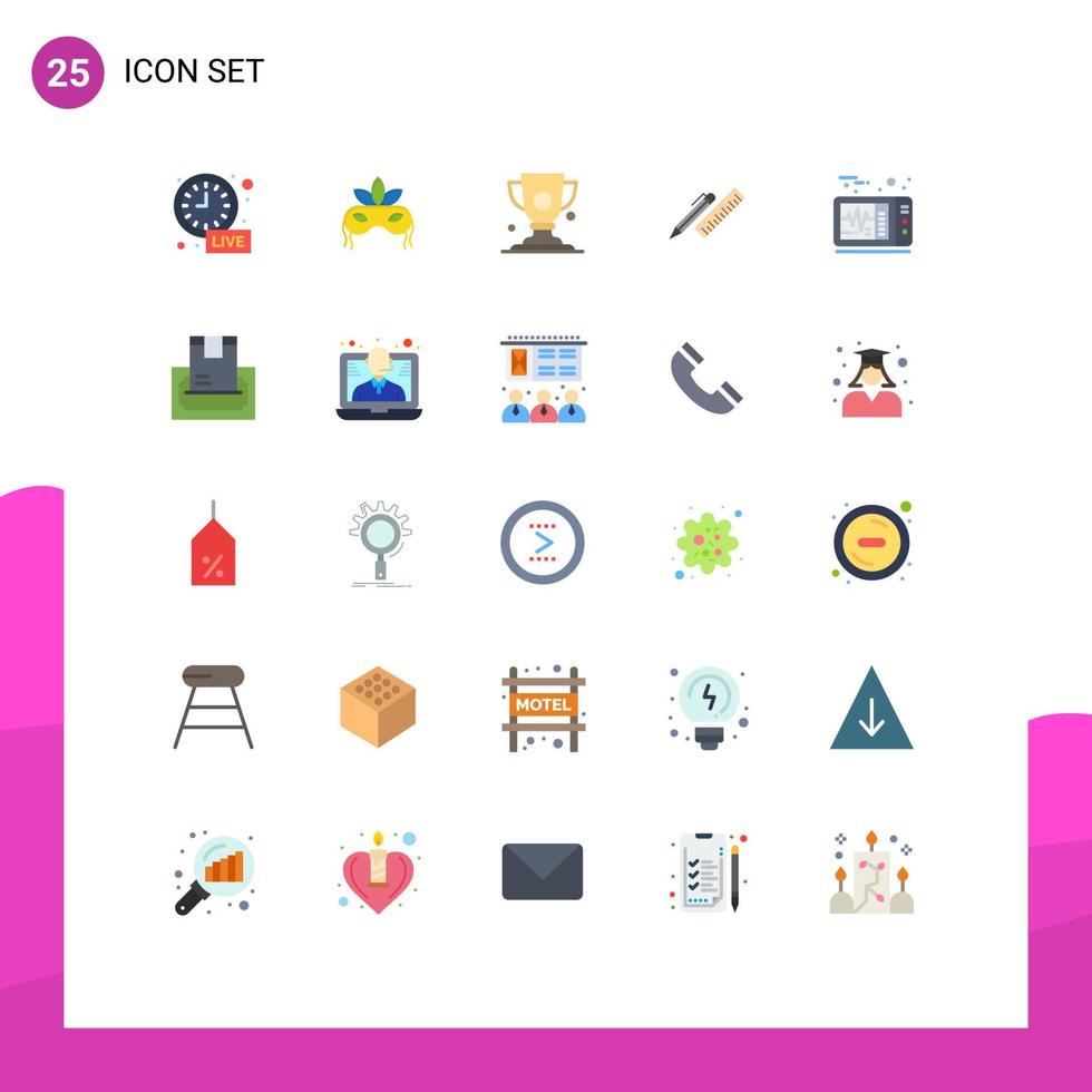 Modern Set of 25 Flat Colors Pictograph of supplies pencil achievement organizer pen Editable Vector Design Elements