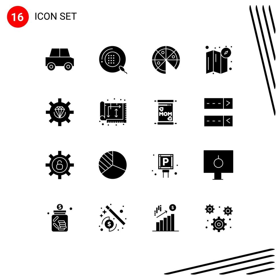 Universal Icon Symbols Group of 16 Modern Solid Glyphs of development coding medicine map compass Editable Vector Design Elements