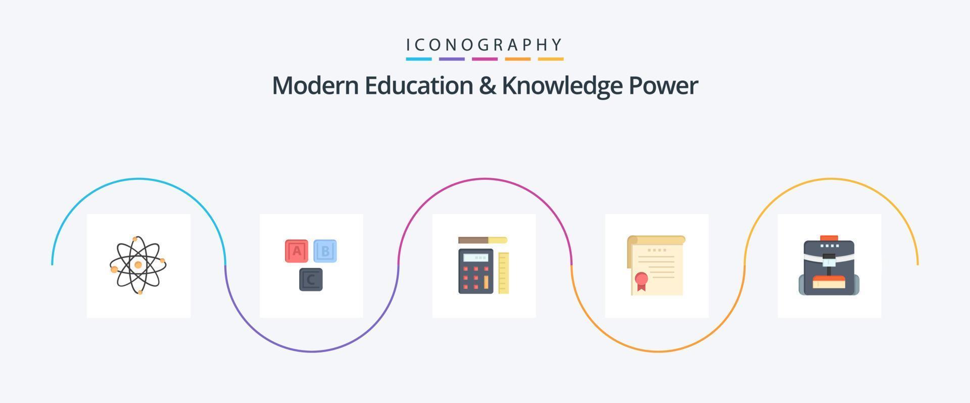 Modern Education And Knowledge Power Flat 5 Icon Pack Including bag. degrees. knowledge. achievement. education vector
