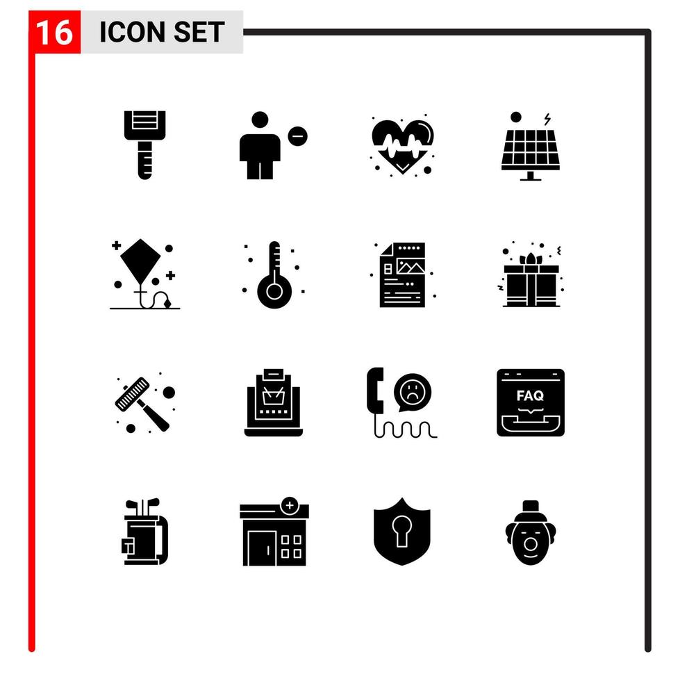 16 Universal Solid Glyph Signs Symbols of happy green minus environment science Editable Vector Design Elements