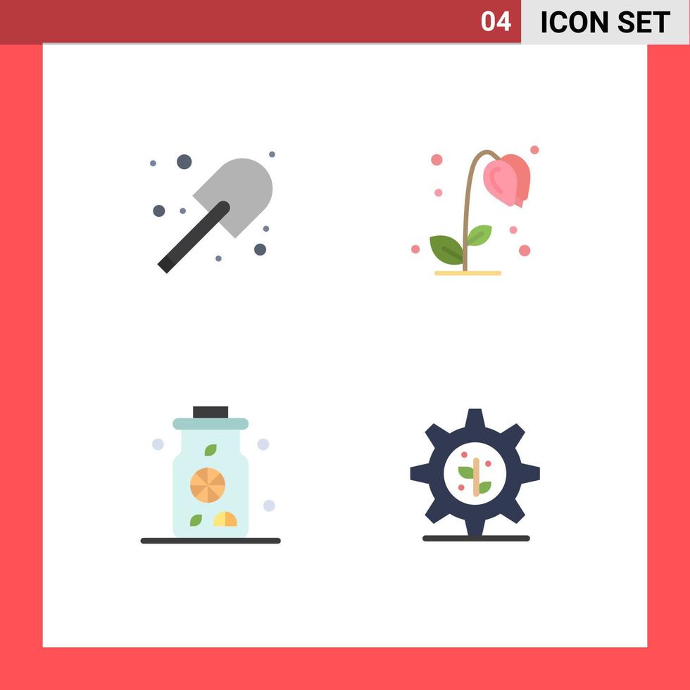 User Interface Pack of 4 Basic Flat Icons of digging lemon spade nature earth Editable Vector Design Elements