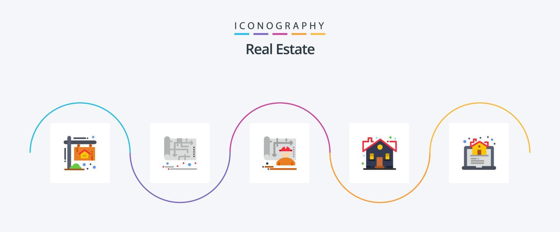 Real Estate Flat 5 Icon Pack Including property. house. plan. home. engineer vector