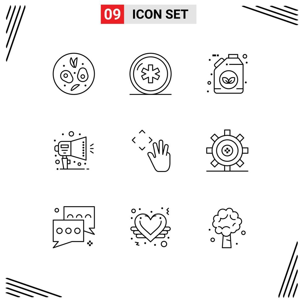 9 Universal Outline Signs Symbols of hand cursor ad bio promotion announcement Editable Vector Design Elements
