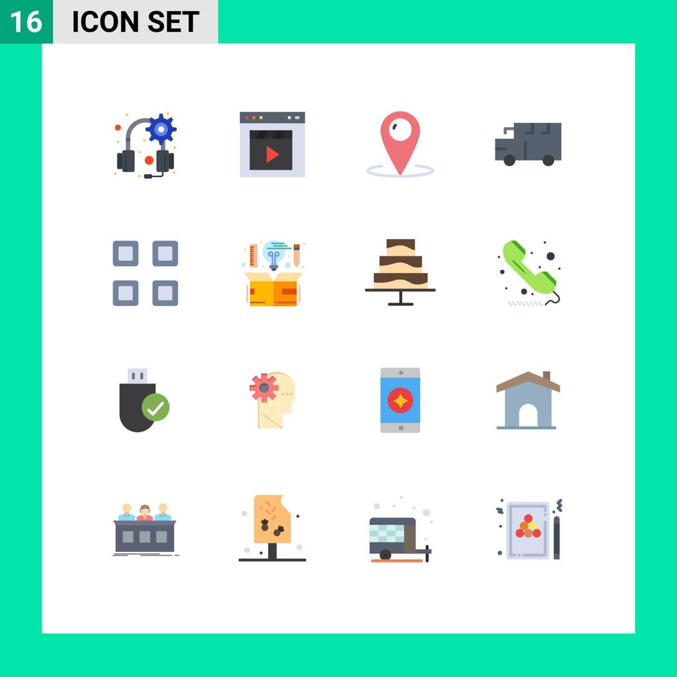 Pictogram Set of 16 Simple Flat Colors of grid transportation location school service Editable Pack of Creative Vector Design Elements