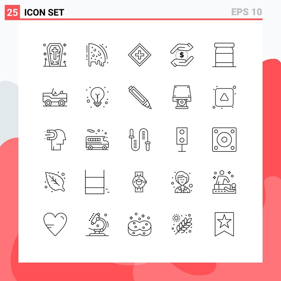 Universal Icon Symbols Group of 25 Modern Lines of baby hand customer dollar support Editable Vector Design Elements