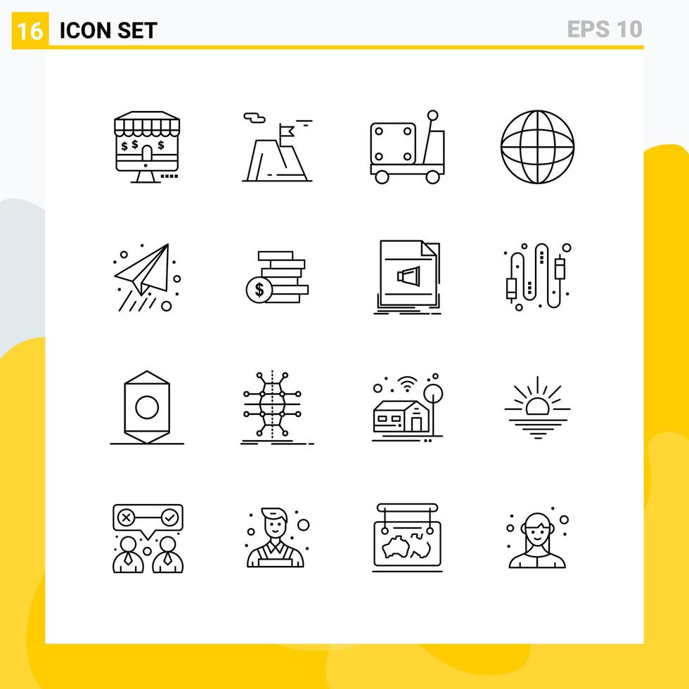 Stock Vector Icon Pack of 16 Line Signs and Symbols for plane paper forklift search globe Editable Vector Design Elements