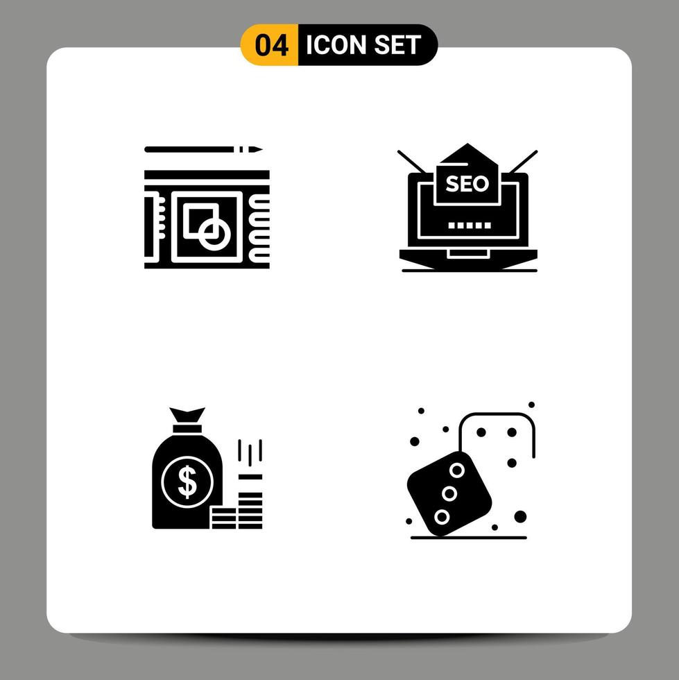 User Interface Pack of 4 Basic Solid Glyphs of graph money success setting bank Editable Vector Design Elements