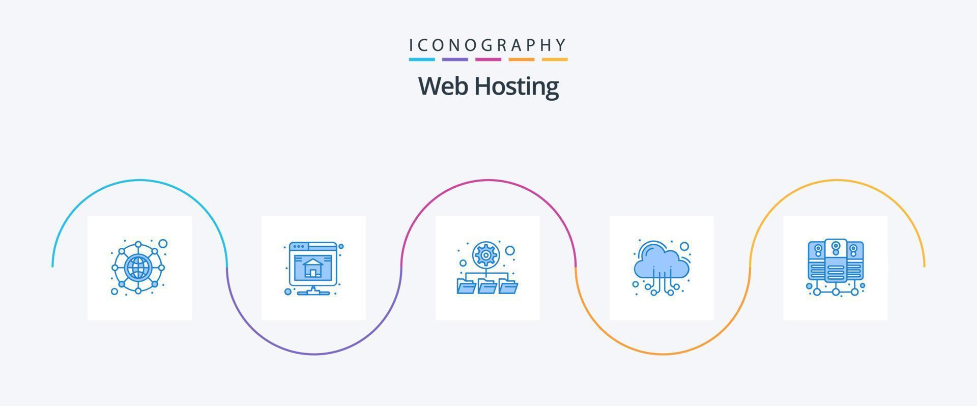 Web Hosting Blue 5 Icon Pack Including . server hosting. folders. database server. server vector