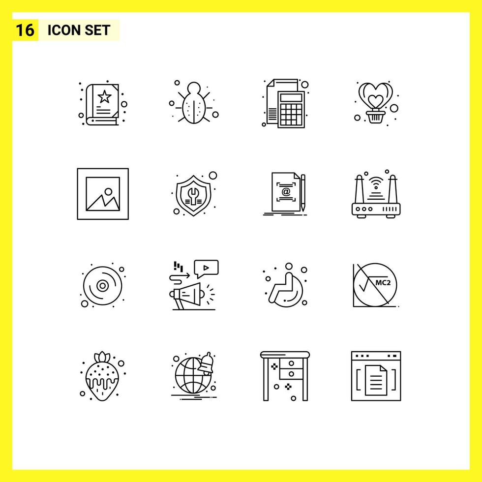 Mobile Interface Outline Set of 16 Pictograms of flight fly accounting balloon paper Editable Vector Design Elements