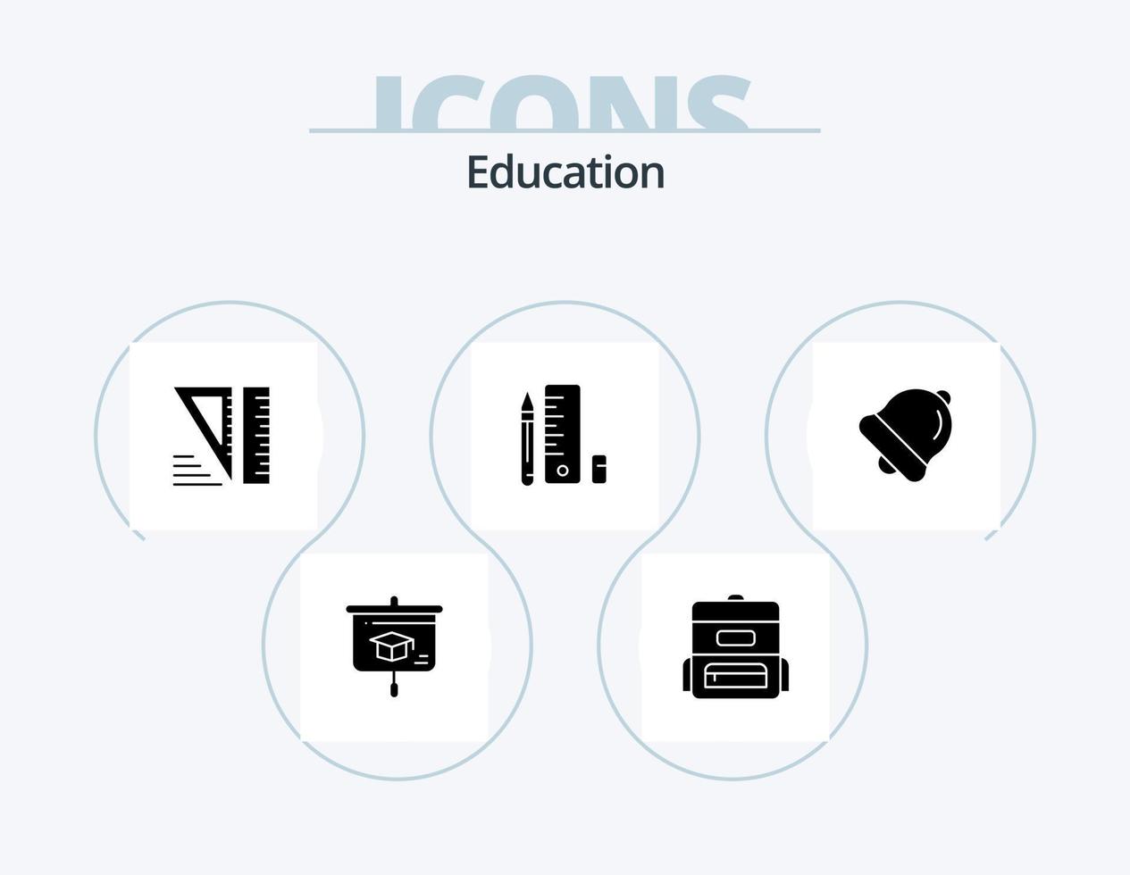 Education Glyph Icon Pack 5 Icon Design. . bell. geometrical. alarm. pencil vector