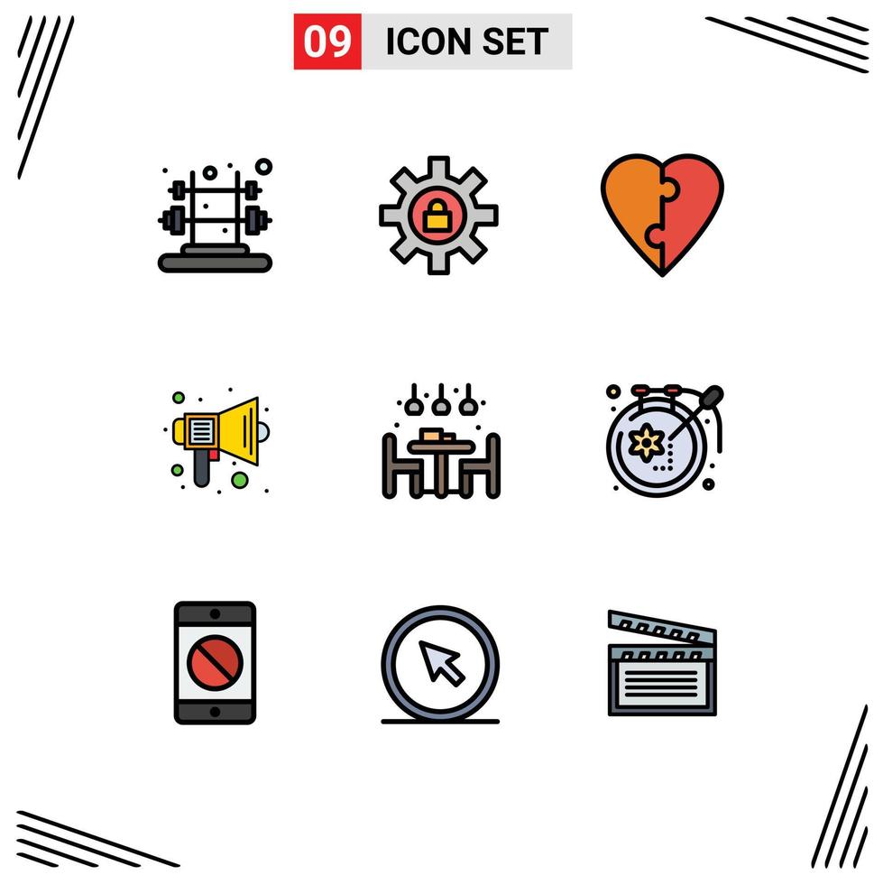 User Interface Pack of 9 Basic Filledline Flat Colors of light home love speaker school Editable Vector Design Elements