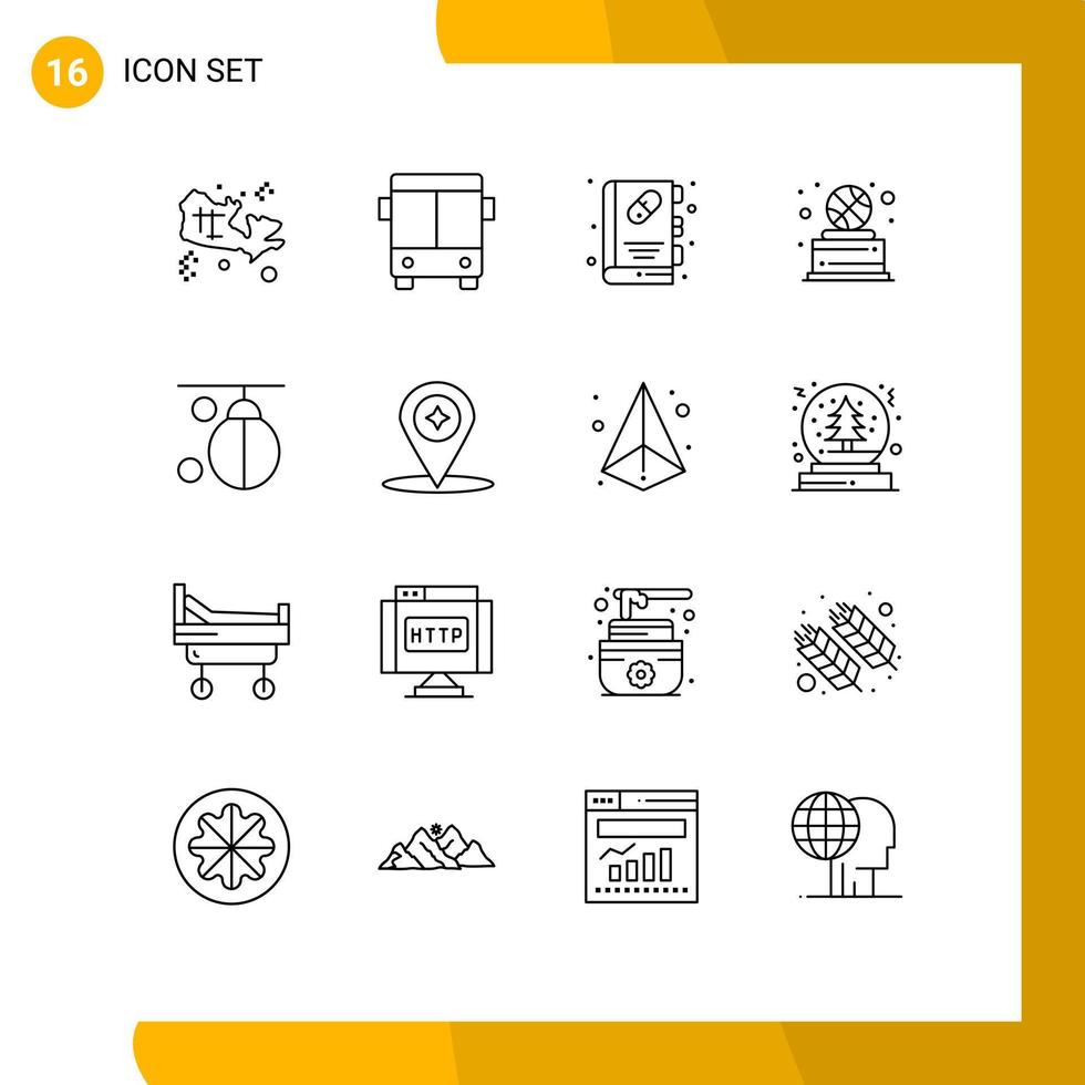 Set of 16 Commercial Outlines pack for boxer win book trophy basketball Editable Vector Design Elements