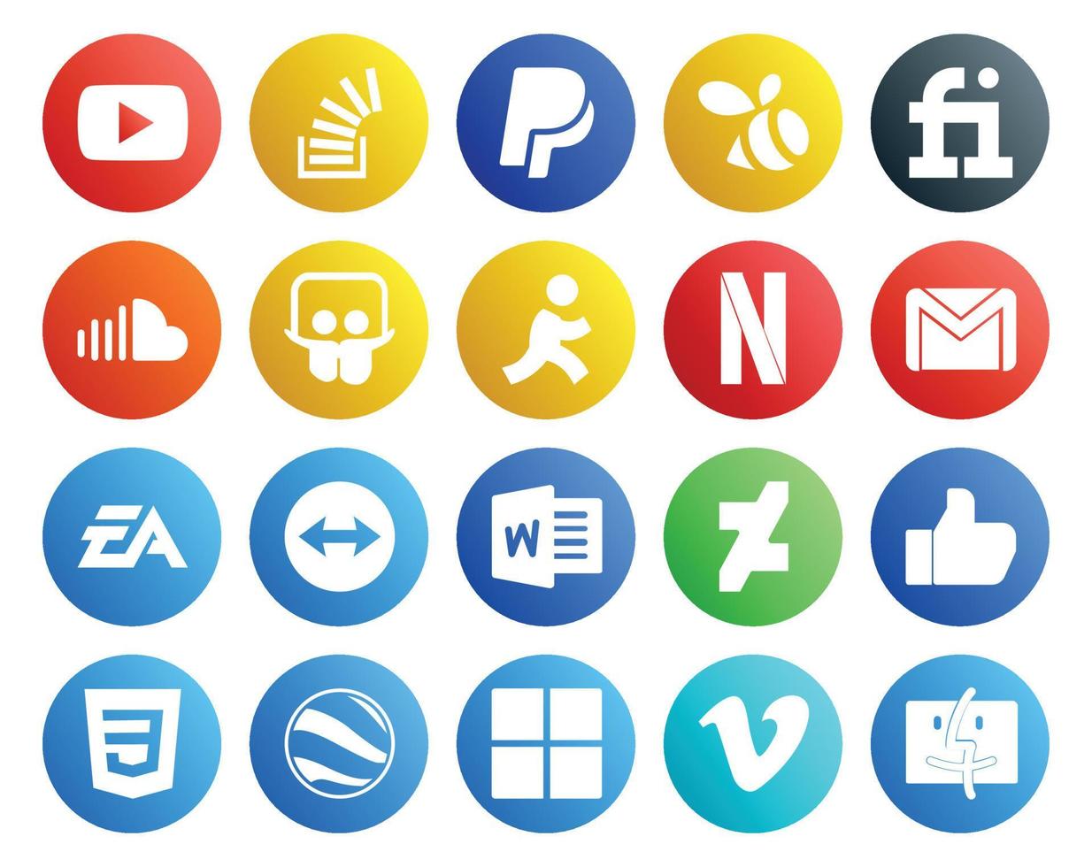 20 Social Media Icon Pack Including mail gmail fiverr netflix slideshare vector