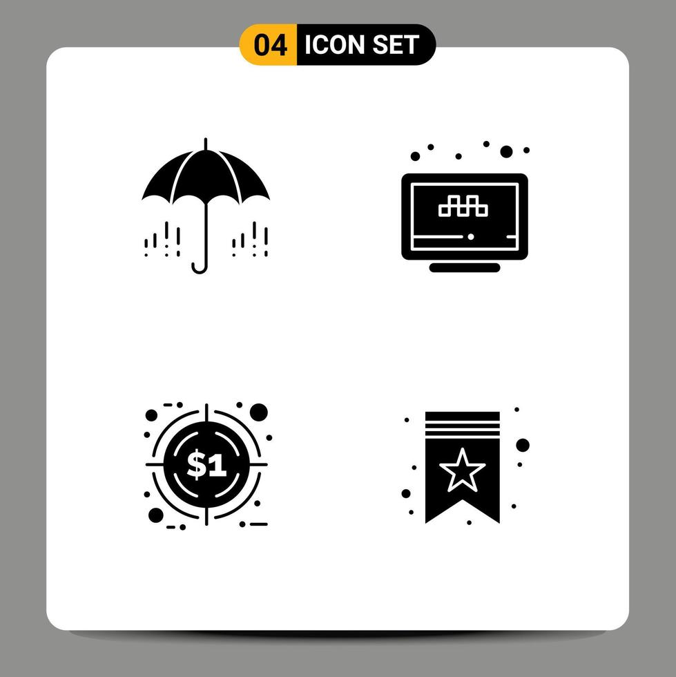 Universal Icon Symbols Group of 4 Modern Solid Glyphs of umbrella discount spring taxi promotion Editable Vector Design Elements