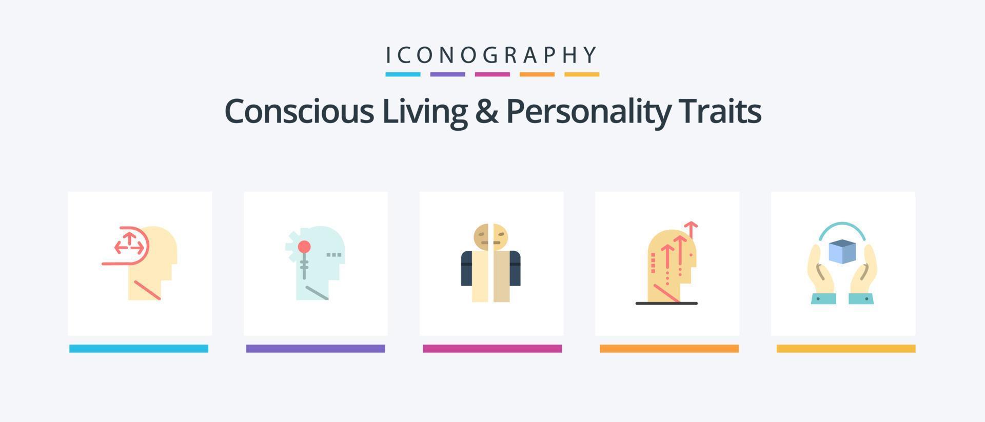 vida consciente y rasgos de personalidad paquete de iconos planos 5 que incluye la mente. humano. Procesando. crecimiento. humano. diseño de iconos creativos vector