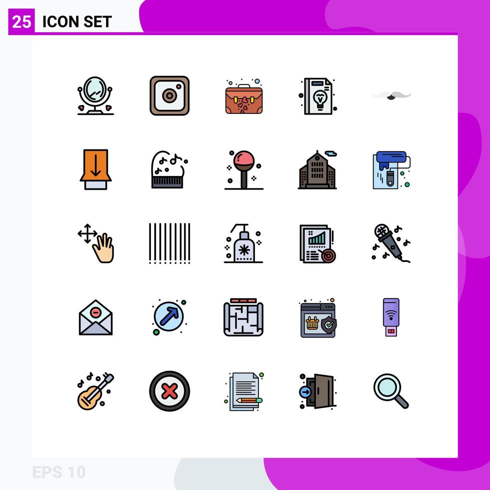 Universal Icon Symbols Group of 25 Modern Filled line Flat Colors of male hipster case moustache management Editable Vector Design Elements