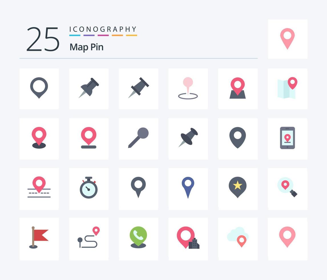 Map Pin 25 Flat Color icon pack including location. pin. marker. marker. marker vector