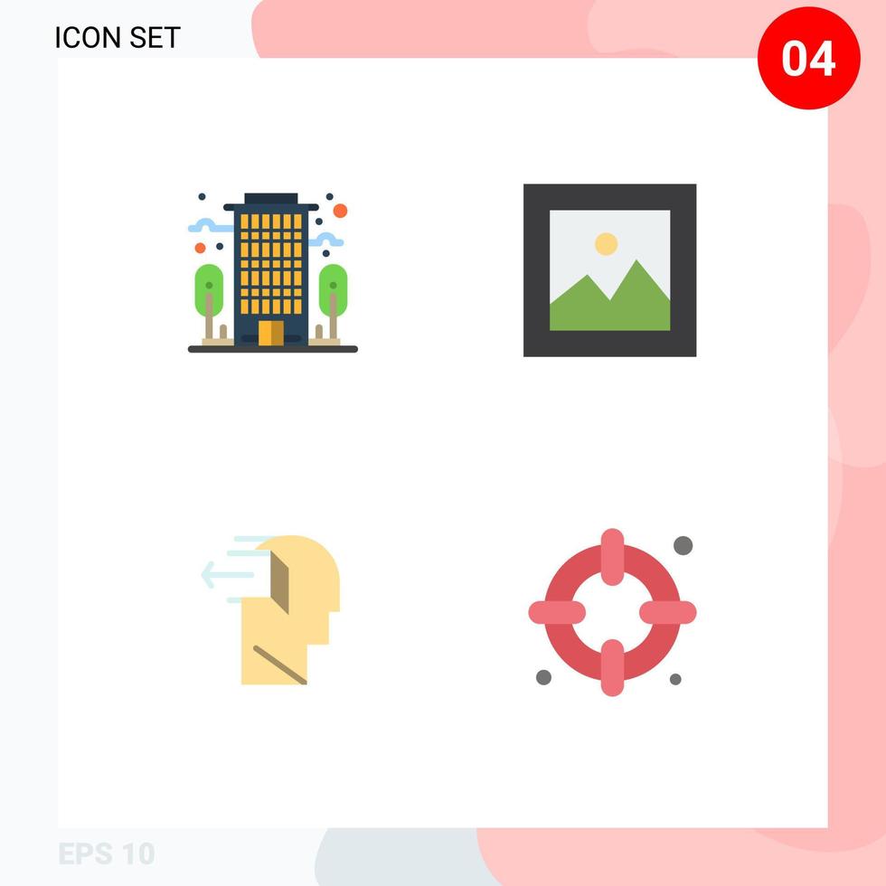 4 Universal Flat Icons Set for Web and Mobile Applications building negative finance gallery release Editable Vector Design Elements