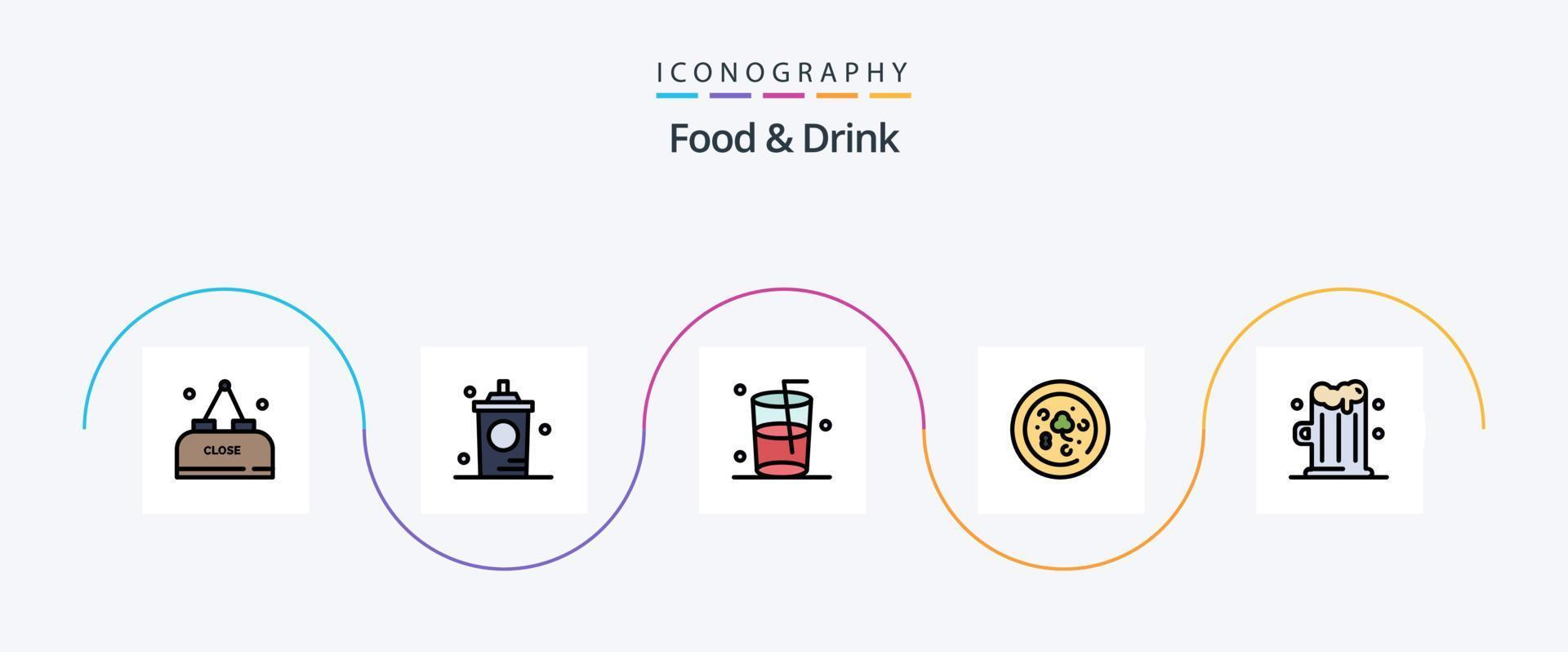 Food And Drink Line Filled Flat 5 Icon Pack Including . food. hot. pizza. water vector