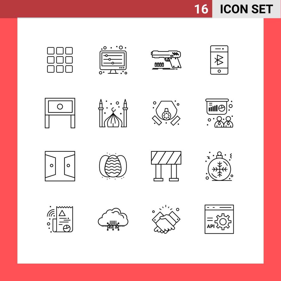 16 Outline concept for Websites Mobile and Apps phone connection gun communication weapon Editable Vector Design Elements