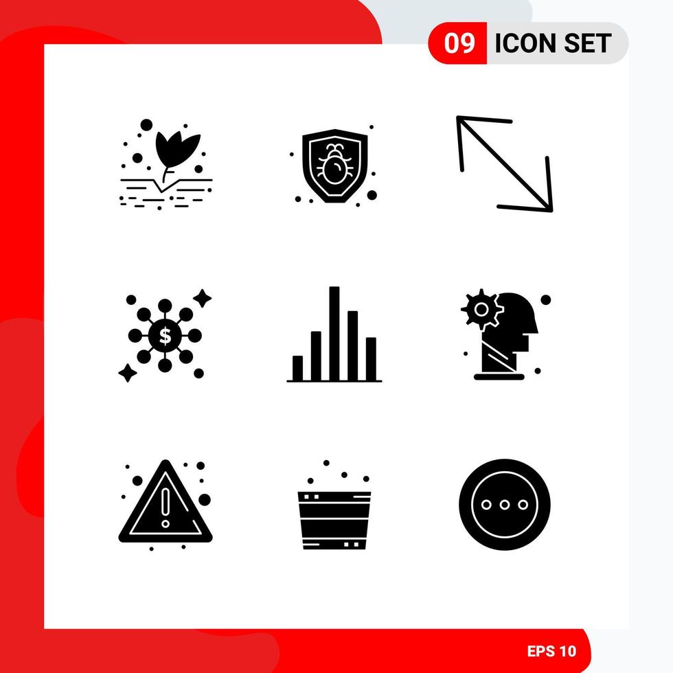 Stock Vector Icon Pack of 9 Line Signs and Symbols for gear inspect corner graph network Editable Vector Design Elements