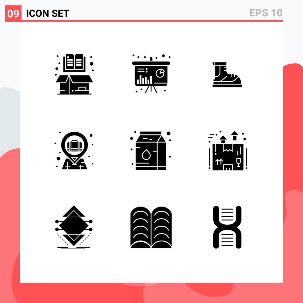 Group of 9 Solid Glyphs Signs and Symbols for case briefcase information bag track Editable Vector Design Elements