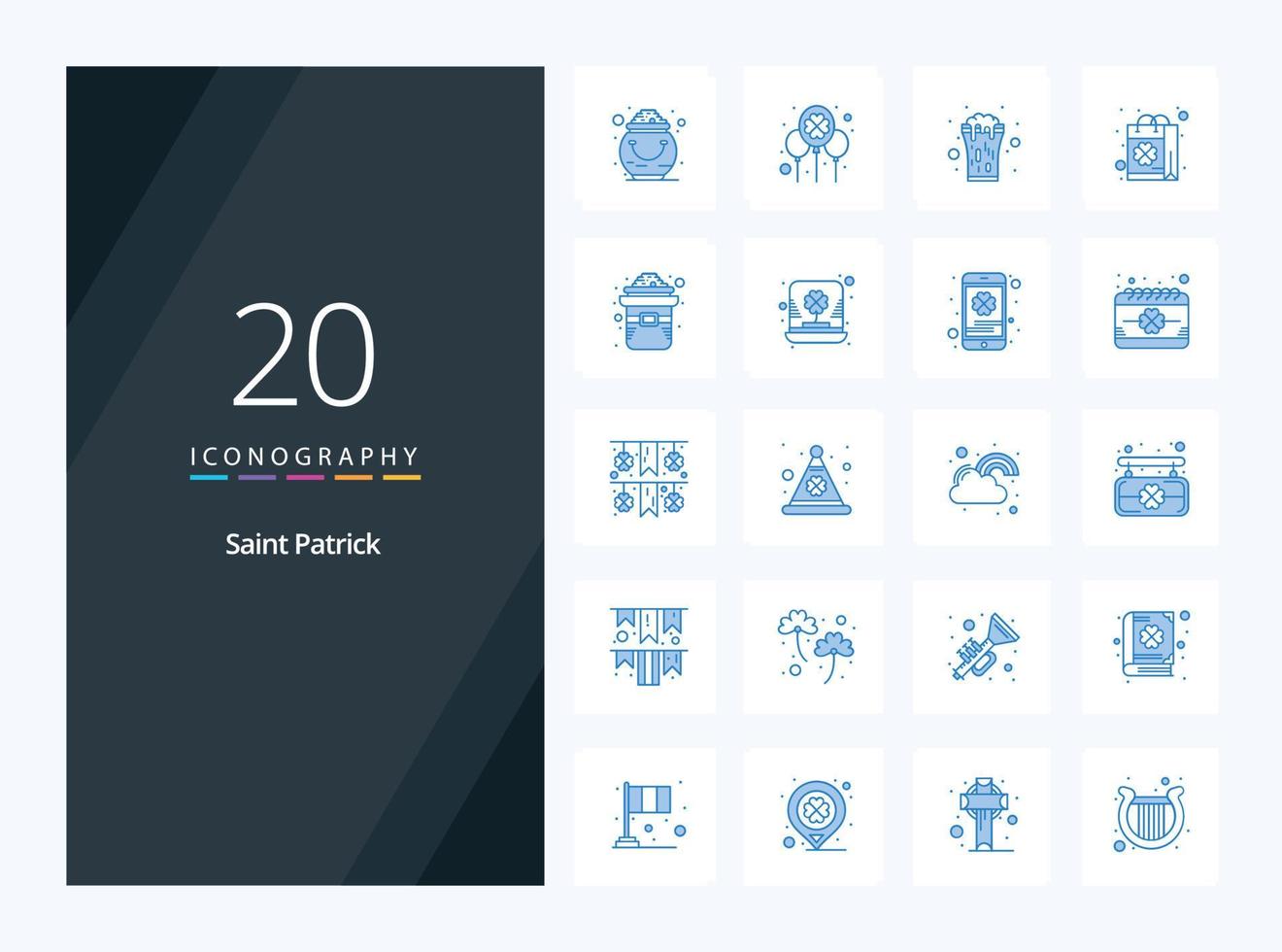 20 icono de color azul de san patricio para presentación vector