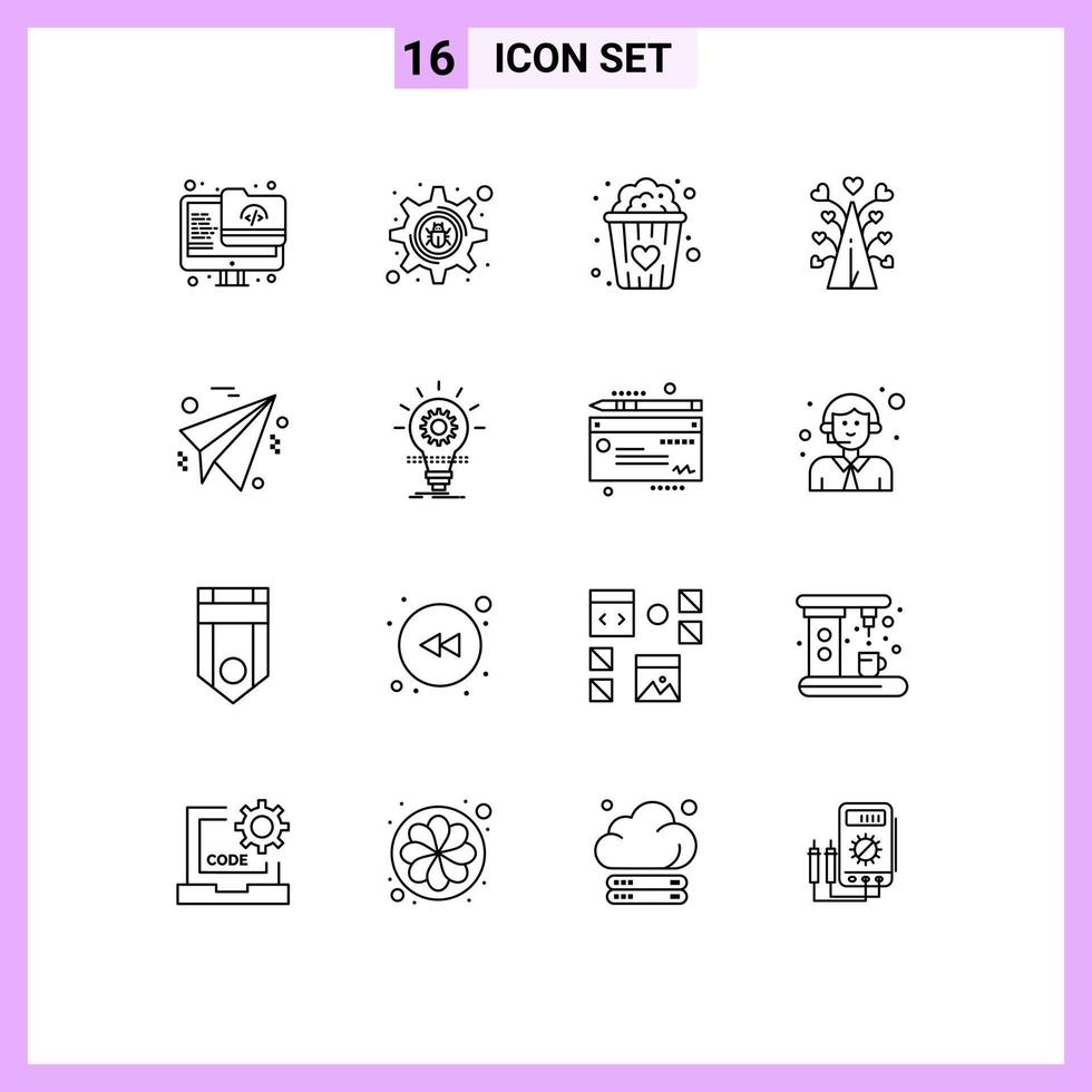 Mobile Interface Outline Set of 16 Pictograms of paper business popcorn valentines day heart Editable Vector Design Elements
