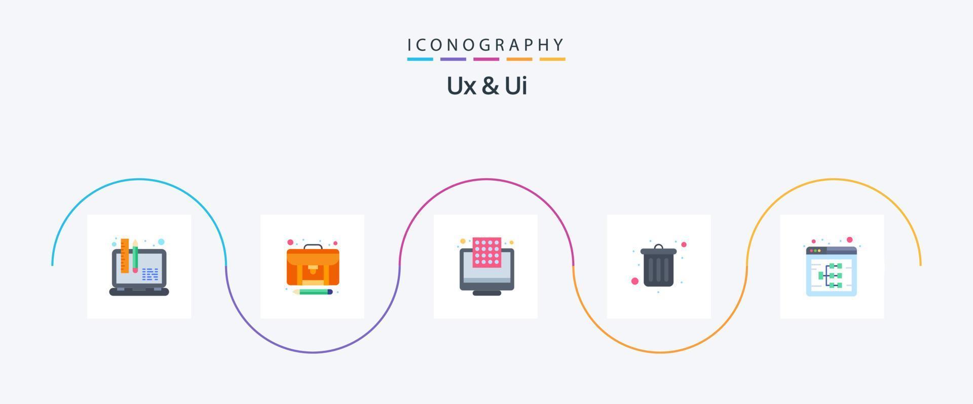 Ux And Ui Flat 5 Icon Pack Including flowchart. delete. dots. office. business vector