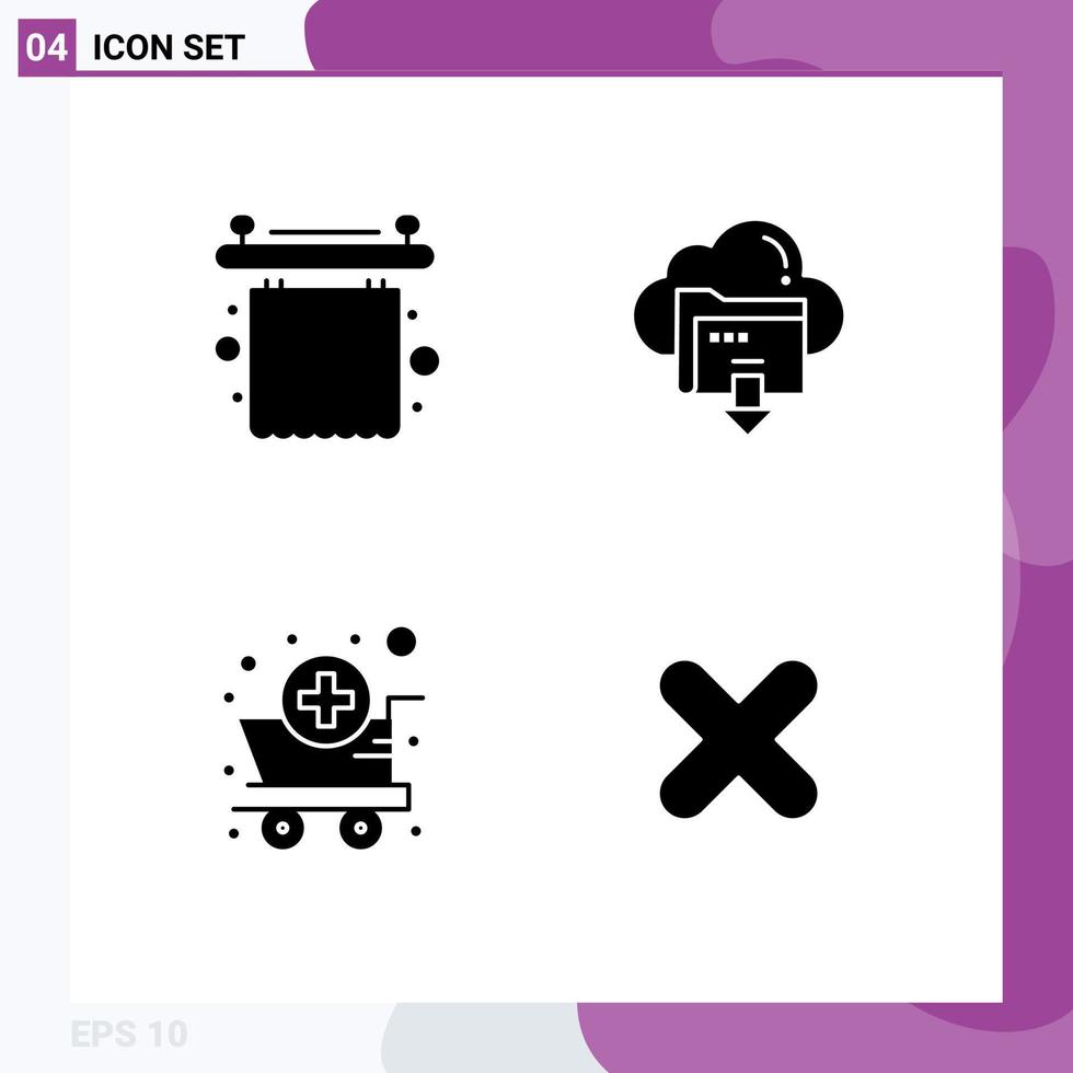 Set of 4 Commercial Solid Glyphs pack for bathroom cart interior down pharmacy Editable Vector Design Elements