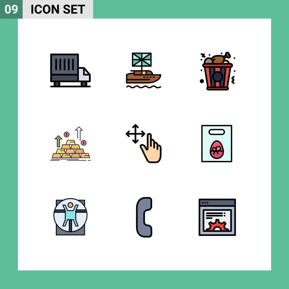 Modern Set of 9 Filledline Flat Colors and symbols such as gesture growth fast food money coin Editable Vector Design Elements