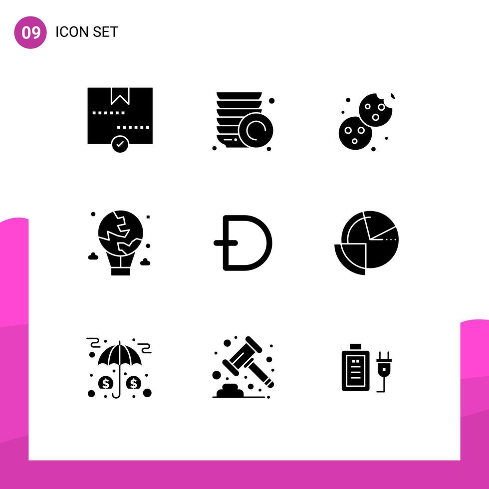 9 User Interface Solid Glyph Pack of modern Signs and Symbols of dogecoin global bake fly air Editable Vector Design Elements