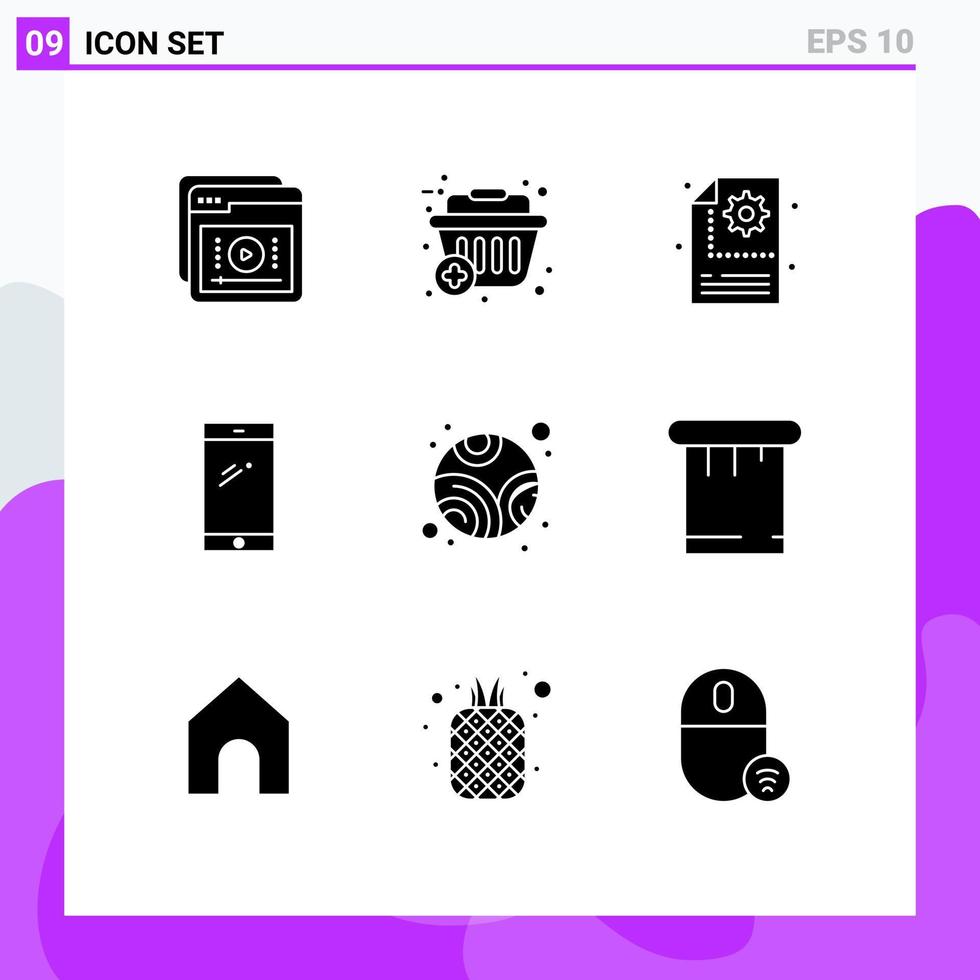 Group of 9 Modern Solid Glyphs Set for huawei smart phone shopping phone gear Editable Vector Design Elements